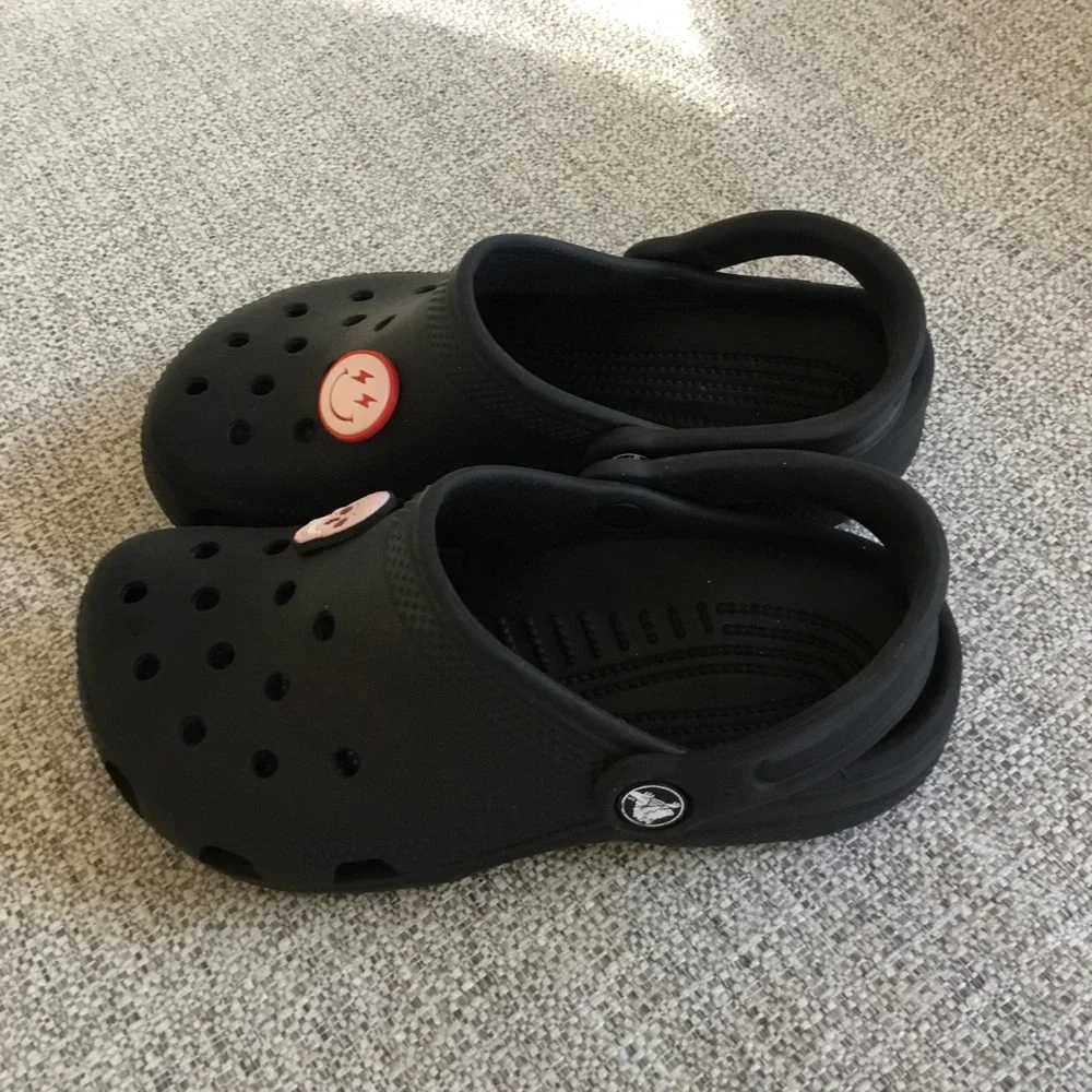 CROCS Kids Black Clog Sandals with Decorative Charms